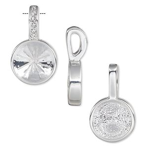 Pendant, Almost Instant Jewelry®, crystals and silver-plated "pewter" (zinc-based alloy), crystal clear, 24.5x14mm single-sided round with 12mm rivoli setting. Sold individually.