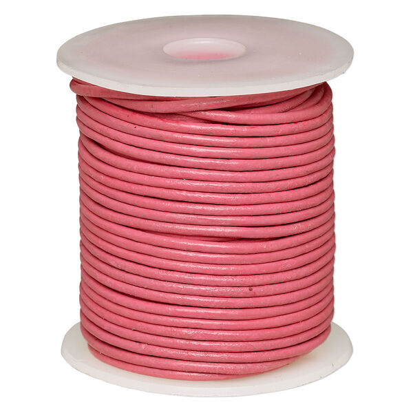 Cord, leather (dyed), pink, 2-2.2mm round. Sold per 25-yard spool. image number 0
