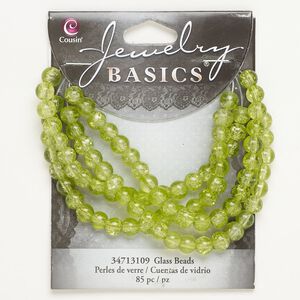 Bead, crackle glass, pkg/85, translucent green, 6mm round.