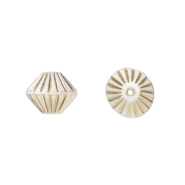 Bead, Preciosa, Czech pressed glass, opaque white matte gold, 11mm fluted bicone. Sold per pkg of 12. image number 0