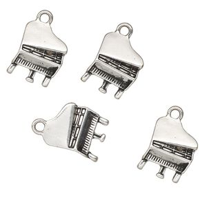 Charm, antique silver-finished "pewter" (zinc-based alloy), 17x14mm piano. Sold per pkg of 4.