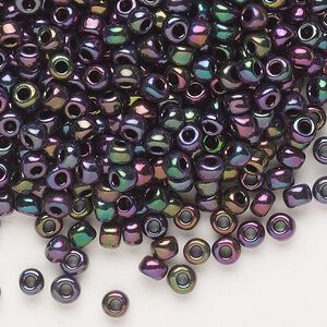 Seed bead, Dyna-Mites™, glass, opaque iris peacock, #6 round. Sold per 1/2 kilogram pkg.