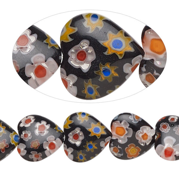Bead, millefiori glass, opaque multicolored, 12mm puffed heart with 0.6-0.8mm hole. Sold per 15-inch strand. image number 0