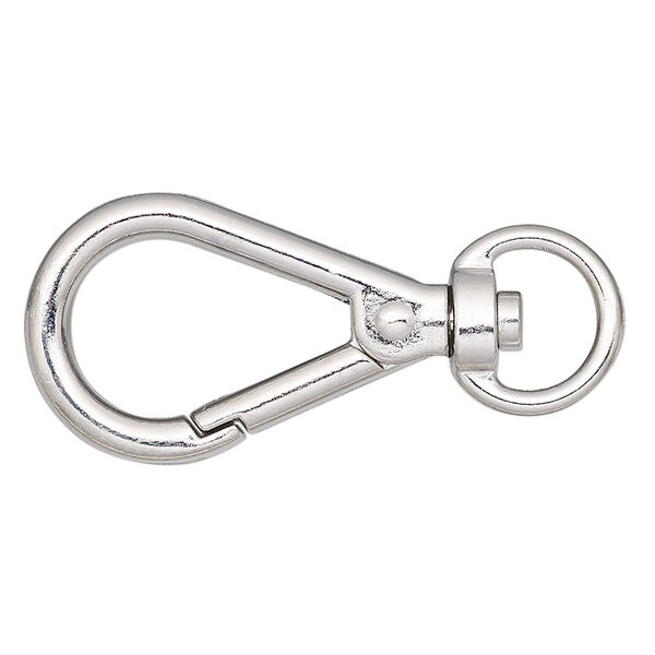 Clasp, self-closing hook, imitation rhodium-finished steel and "pewter" (zinc-based alloy), 27x17mm with swivel. Sold per pkg of 4. image number 0