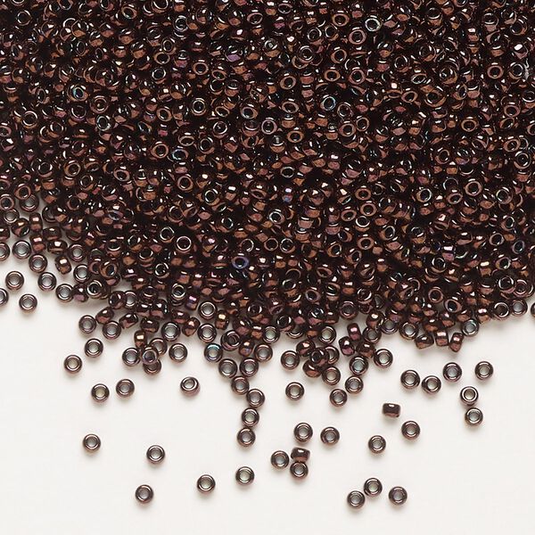 Seed bead, Miyuki, glass, pkg/250g, #15 rocaille, opaque metallic dark raspberry (RR-460). image number 0