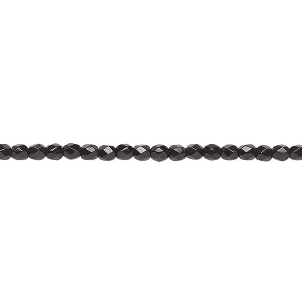 Bead, Czech fire-polished glass, opaque jet, 2.4-2.6mm faceted round. Sold per 8-inch strand, approximately 80 beads. image number 0