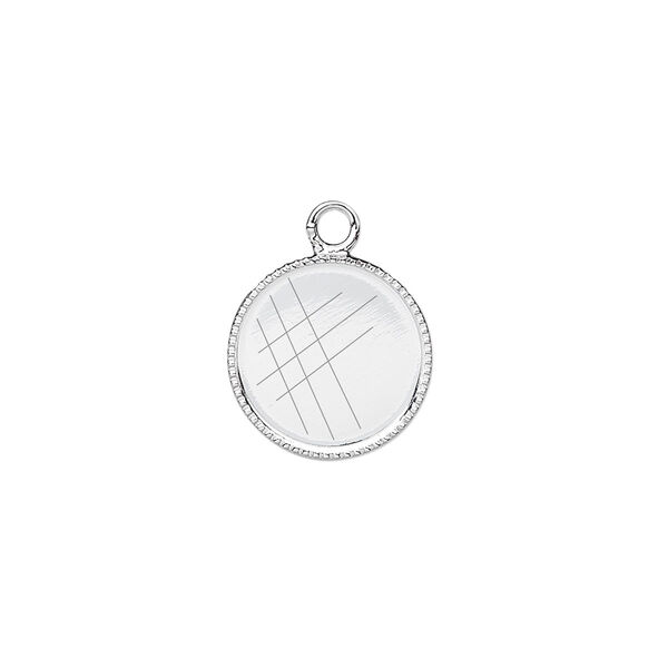Drop, silver-plated brass, 13mm round with beaded edge and 12mm round bezel cup setting. Sold per pkg of 12. image number 0