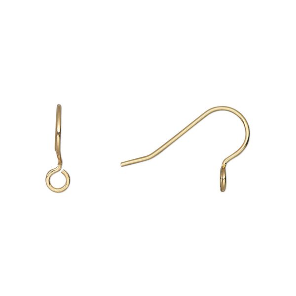 Ear wire fishhook 1pkg1000 gold-plated, 12.5mm / perpendicular open loop, 21 gauge brass 500 pair image number 0