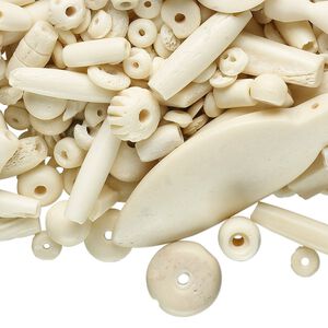 Bead mix, bone (natural), mixed size and shape. Sold per 250-gram pkg, approximately 250-350 beads.