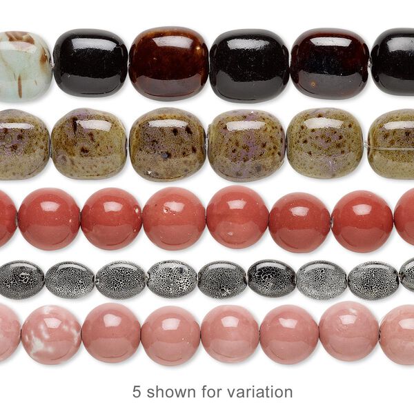Bead mix, porcelain, multicolored, 16x10mm-42x35mm multi-shape. Sold per pkg of (5) 8-inch strands. image number 0