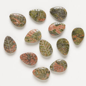 Unakite 1pkg12, carved leaf bead natural, 18x13mm