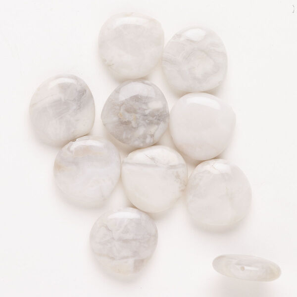Bead 1pkg10 white agate, 19-20mm uneven puffed teardrop C grade, natural image number 0