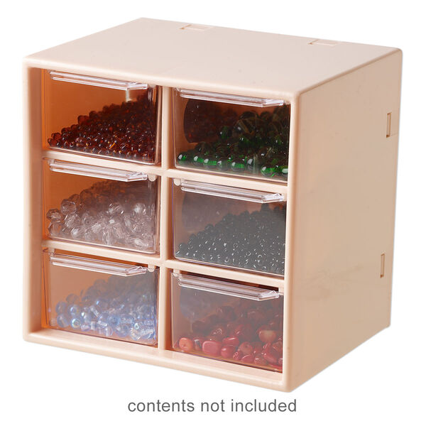 Organizer, plastic, pink and clear, 4-3/4 x 4-5/8 x 3-13/16 inches with (6) removable drawers. Sold individually. image number 0