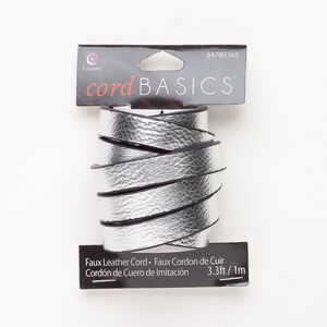 Faux leather 1pkg1, flat cord black / silver 1m 11mm