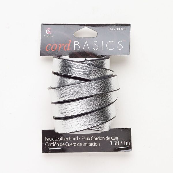 Faux leather 1pkg1, flat cord black / silver 1m 11mm image number 0