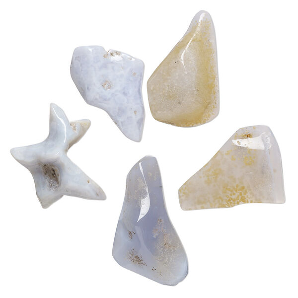 Bead, blue lace agate (natural), 27x11mm-55x40mm top-drilled freeform with 0.6-1mm hole, C grade, Mohs hardness 6-1/2 to 7. Sold per pkg of 5. image number 0
