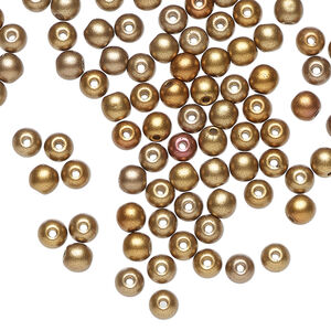 Bead 1pkg100, Czech glass druk, opaque metallic satin bronze tone, 4mm round.