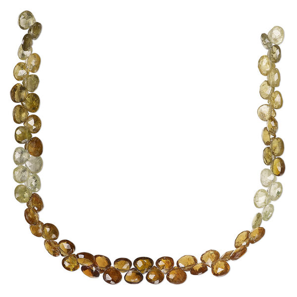 Bead, grossularite garnet (natural), 5x4mm-6mm hand-cut top-drilled faceted puffed teardrop, B+ grade, Mohs hardness 6-1/2 to 7-1/2. Sold per 8-inch strand, approximately 60 beads. image number 0