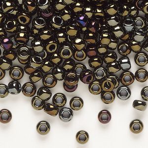 Seed bead, Miyuki, glass, pkg/25g, #6 rocaille, opaque metallic iris brown (RR-458).