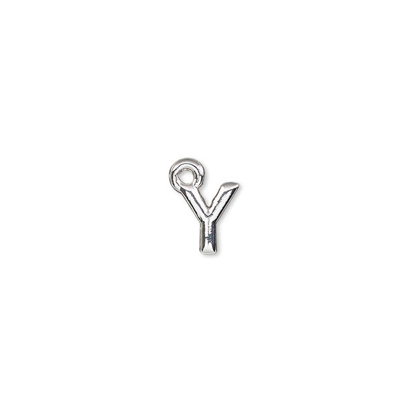 Charm, silver-finished "pewter" (zinc-based alloy), 8x7.5mm alphabet letter Y. Sold per pkg of 2. image number 0
