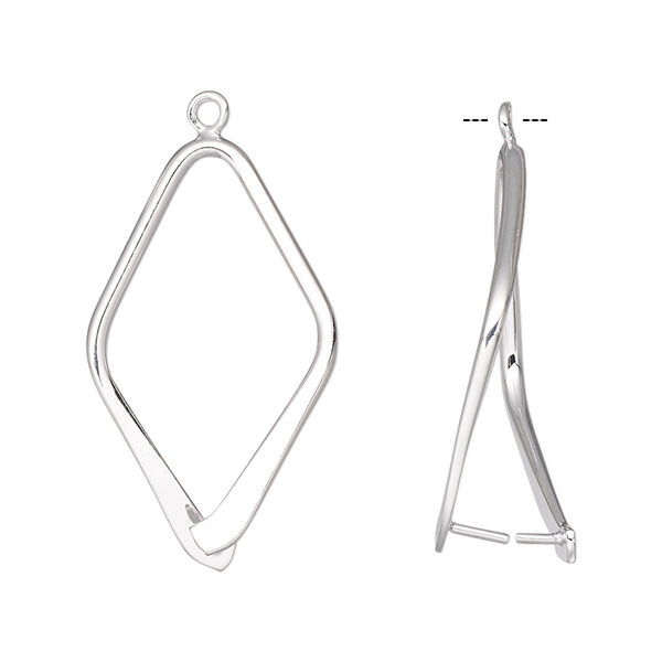 Bail, ice-pick, silver-plated brass, 29x18mm double-sided diamond, 25mm grip length. Sold per pkg of 2. image number 0