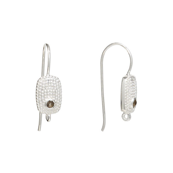 Sterling silver / smoky quartz 1pkg2, textured flat oval ear wire, fishhook / closed loop 22 gauge 19mm / 10mm image number 0
