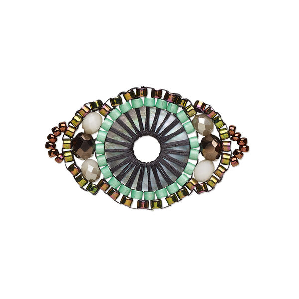 Link, Creative Touch, glass, mint green / cranberry / grey, 25x18mm double-sided fancy oval. Sold individually. image number 0
