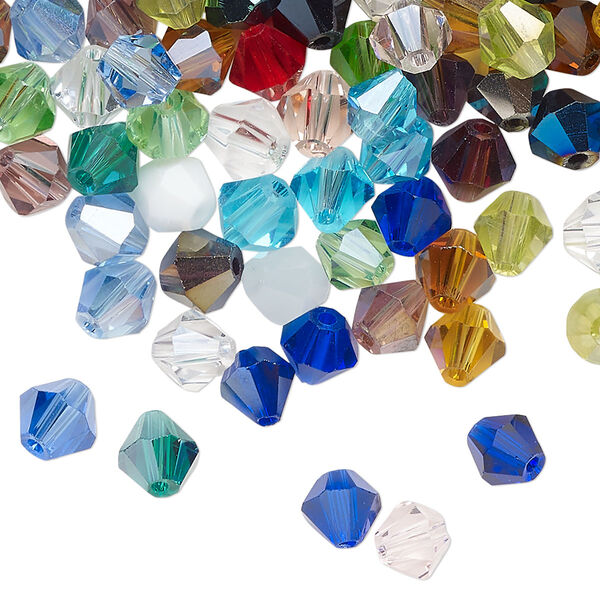 Bead 1pkg1 glass, 5-6mm faceted bicone, 1 ounce mix opaque to transparent mixed colors image number 0