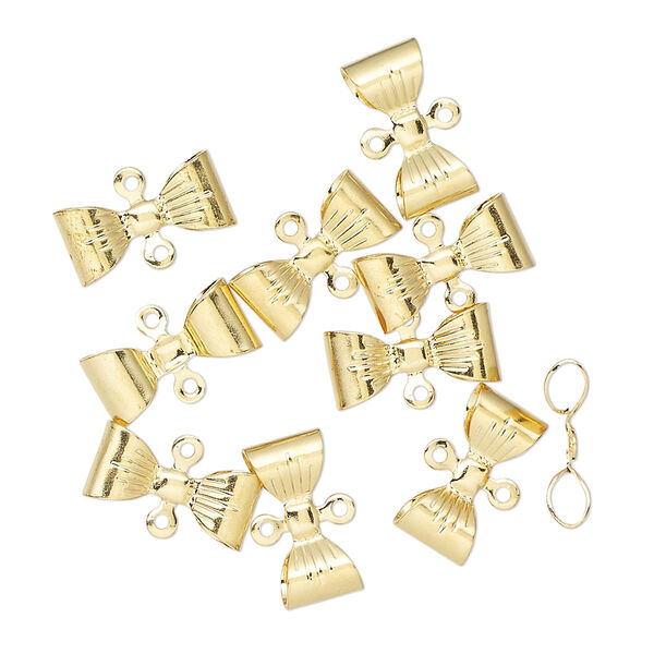 Link, gold-finished brass, 11x5mm-12x6mm bowtie. Sold per pkg of 10. image number 0