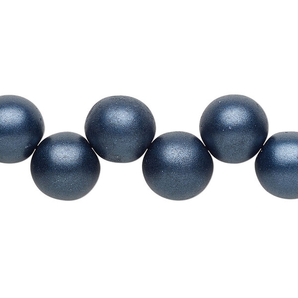 Bead, Preciosa, Czech pressed glass druk, opaque satin dark blue, 10mm top-drilled round. Sold per pkg of 10. image number 0