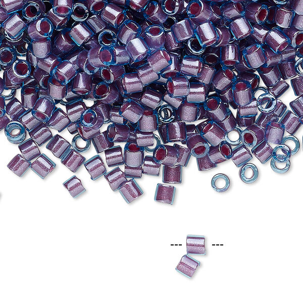 Seed bead, Delica®, glass, pkg/7.5g, #8 round, translucent orchid-lined luster aqua (DBL-0922). image number 0