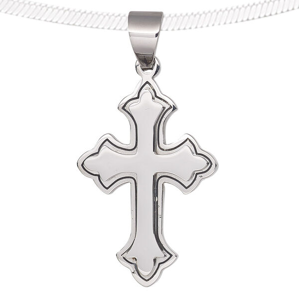 Pendant, stainless steel, 47x29mm open fancy cross. Sold individually. image number 0