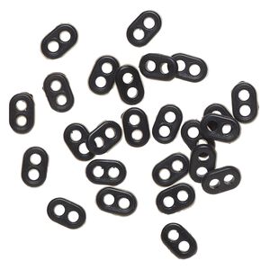 Mask cord adjuster, rubber, black, 10x6mm 2-holed oval. Sold per pkg of 25.