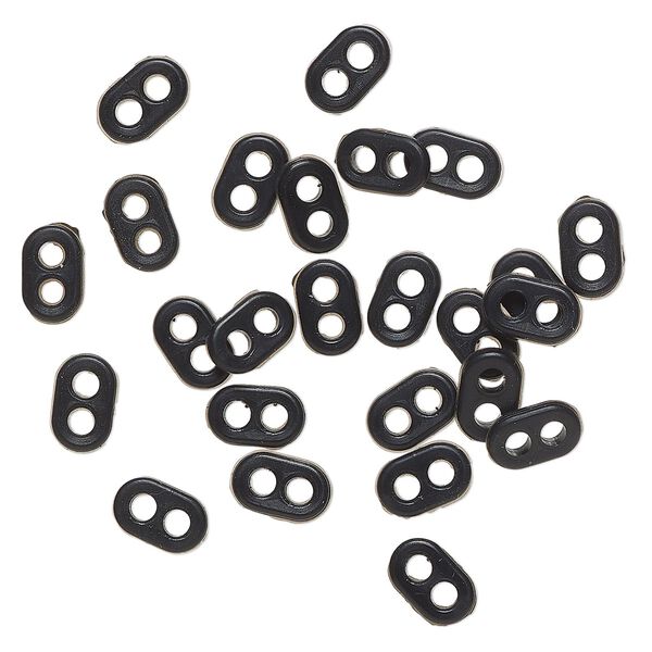 Mask cord adjuster, rubber, black, 10x6mm 2-holed oval. Sold per pkg of 25. image number 0