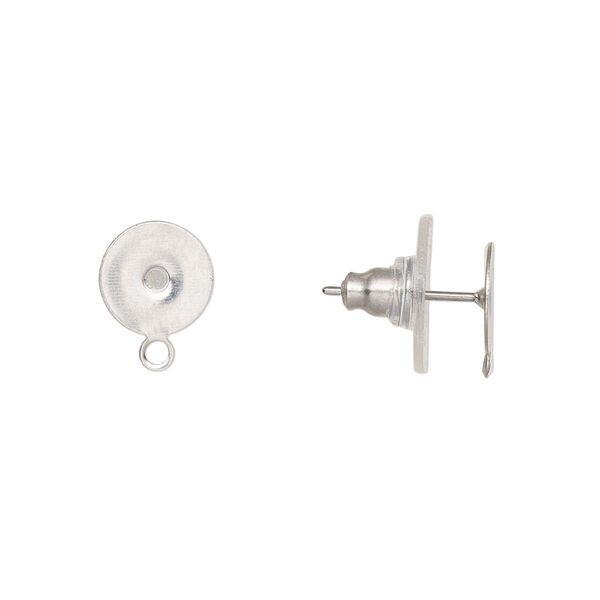 Earstud, stainless steel, 8mm flat pad with closed loop. Sold per pkg of 10 pairs. image number 0