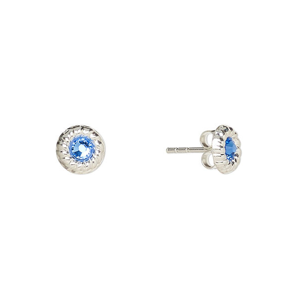 Earstud, Create Compliments®, sterling silver and crystal, blue, 7mm round with twisted rope design. Sold per pair. image number 0