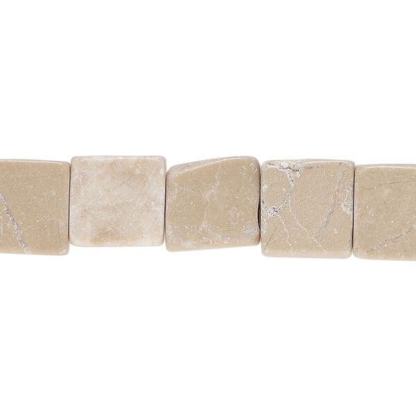 Bead, tan marble (natural), 9x9mm-10x10mm flat square, C grade, Mohs hardness 3. Sold per 15" to 16" strand. image number 0