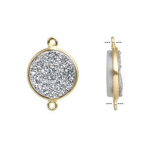 Druzy agate / sterling silver 1pkg1, electrocoated gold finished hand-cut flat round link 15mm