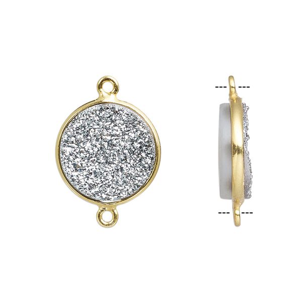 Druzy agate / sterling silver 1pkg1, electrocoated gold finished hand-cut flat round link 15mm image number 0