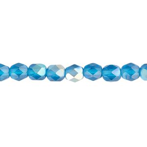 Bead, Czech fire-polished glass, opaque to translucent matte blue AB, 6mm faceted round. Sold per pkg of 1,200 (1 mass).