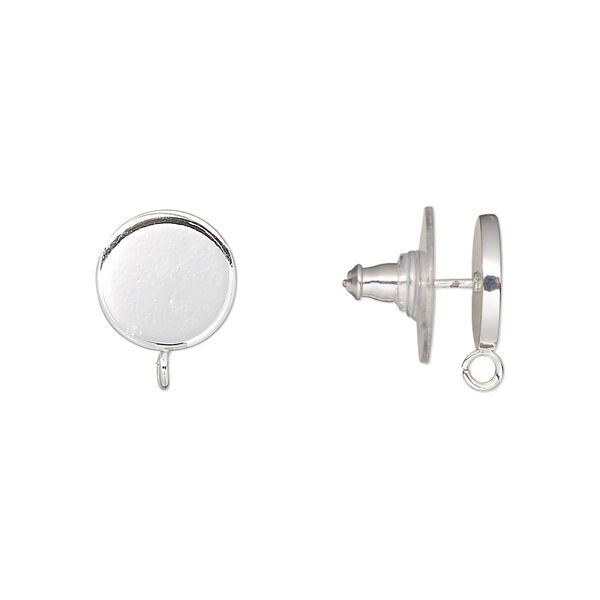 Earstud, silver-plated steel and stainless steel, 10mm round with closed loop. Sold per pkg of 2 pairs. image number 0