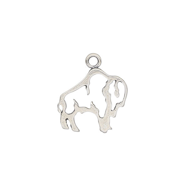 Charm, sterling silver, 16.5x14mm open bison. Sold individually. image number 0