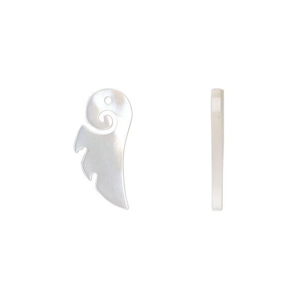 Drop, mother-of-pearl shell (bleached), 18x9mm left- and right-facing wing, Mohs hardness 3-1/2. Sold per pkg of 2. image number 0