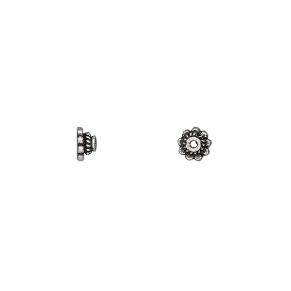 Bead cap, antiqued sterling silver, 4x2.5mm rondelle, fits 4-5mm bead. Sold per pkg of 6. image number 0