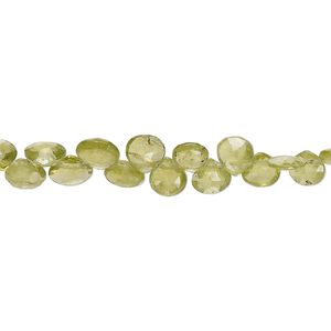 Peridot 1pkg1, hand-cut top-drilled faceted puffed teardrop bead natural 7 inch 5x4mm-6x5mm