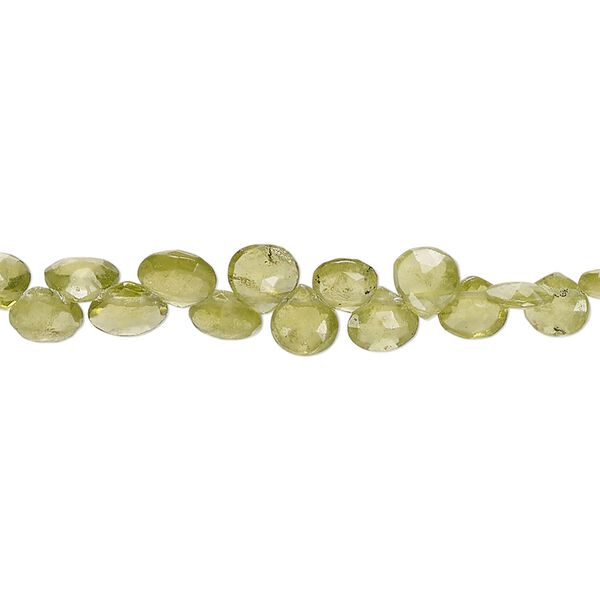 Peridot 1pkg1, hand-cut top-drilled faceted puffed teardrop bead natural 7 inch 5x4mm-6x5mm image number 0