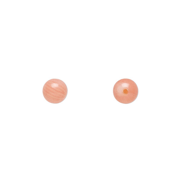 Bead, bamboo coral (dyed), pink, 5.5-6.5mm half-drilled round, Mohs hardness 3-1/2 to 4. Sold per pkg of 2. image number 0