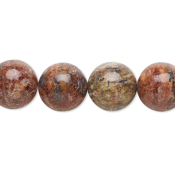 Bead, leopardskin jasper (natural), 12mm round, B grade, Mohs hardness 6-1/2 to 7. Sold per 15-1/2" to 16" strand. image number 0