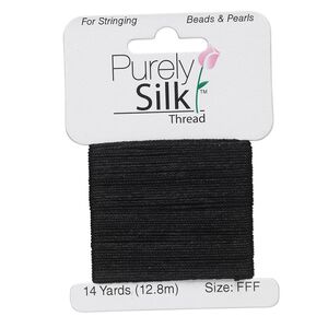 Thread, Purely Silk™, black, size FFF. Sold per 14-yard card.