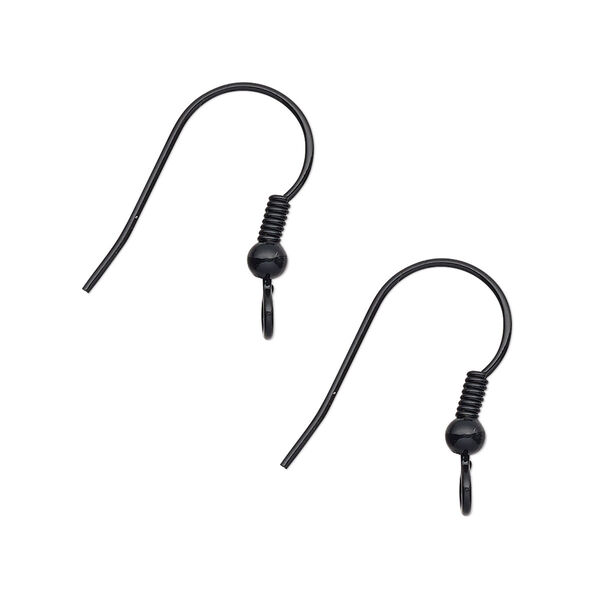 Ear wire, electro-coated brass, black, 19mm fishhook with 3mm ball and 4mm coil with open loop, 21 gauge. Sold per pkg of 5 pairs. image number 0